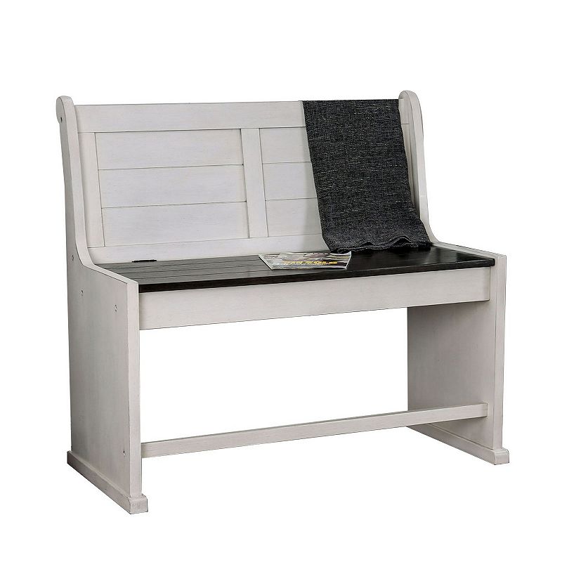 Wooden Counter Height Bench with Lift Top Seat， White and Black