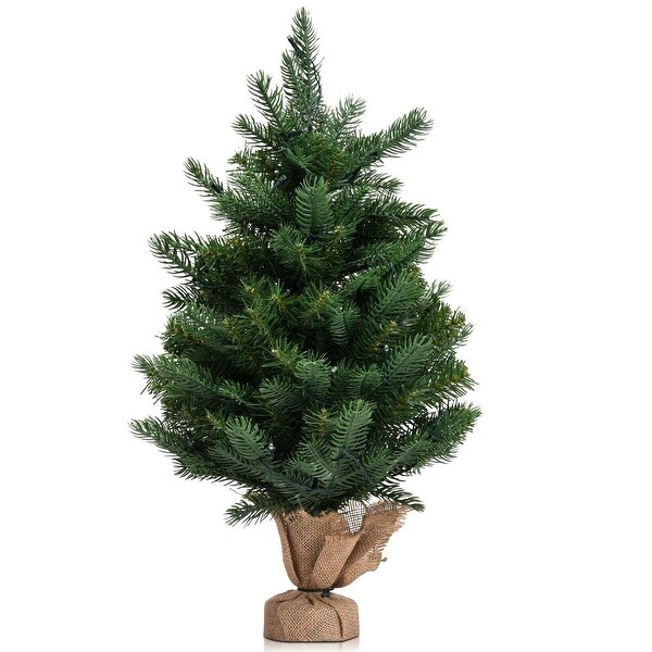 Gymax 24 Mini Artificial Christmas Tree Tabletop PreLit LED Fir Tree