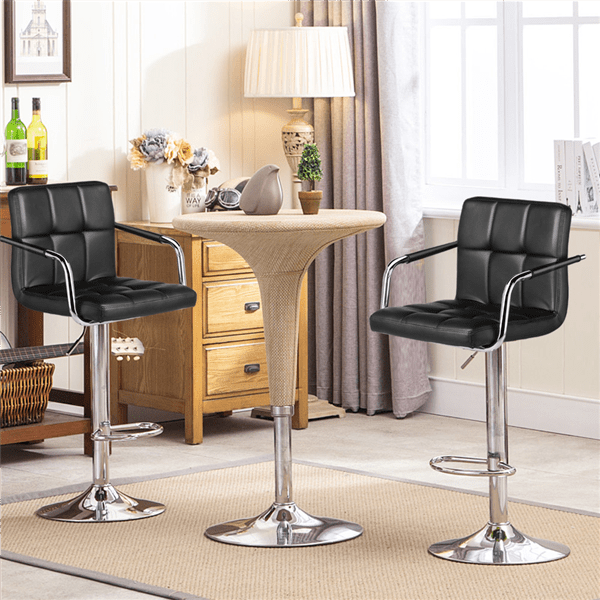 Easyfashion Bar Stool with Adjustable Height and 360-Degree Swivel， Black， Set of 2