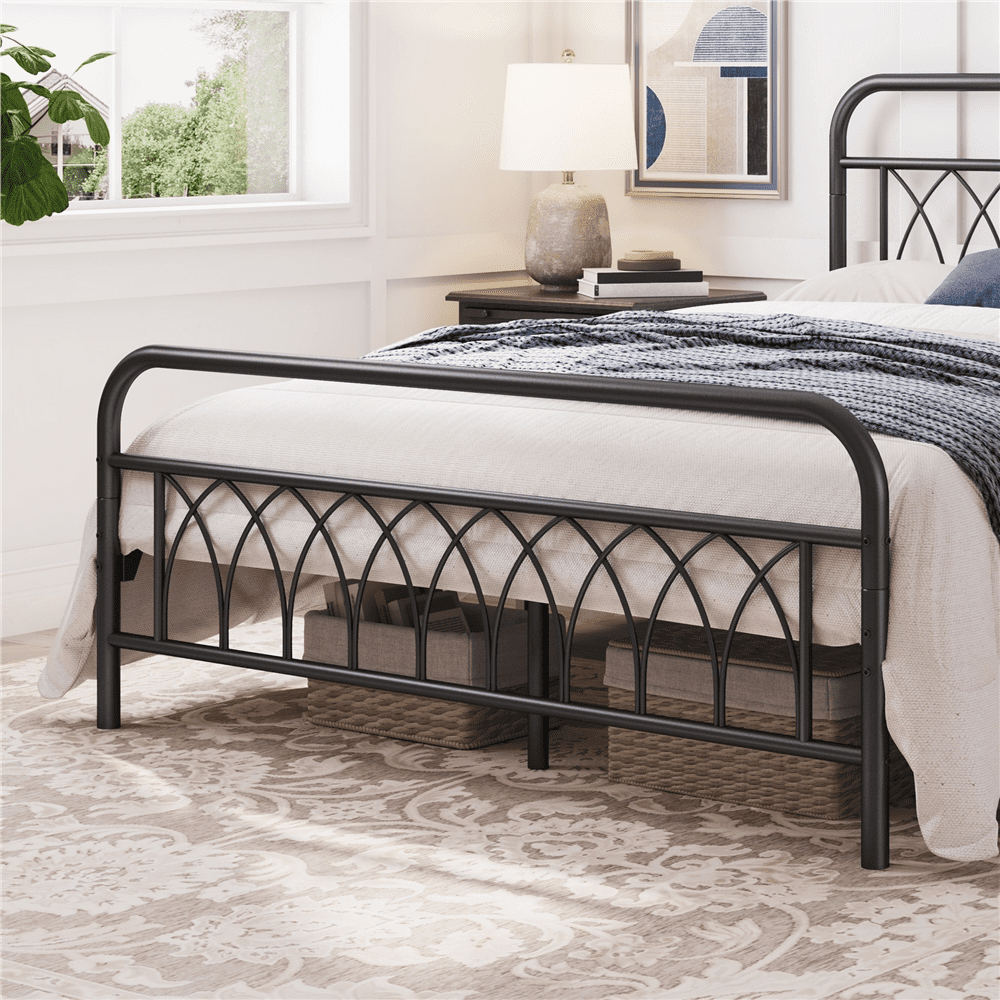 Yaheetech Metal Platform Bed with Headboard and Footboard, Queen Size, Black