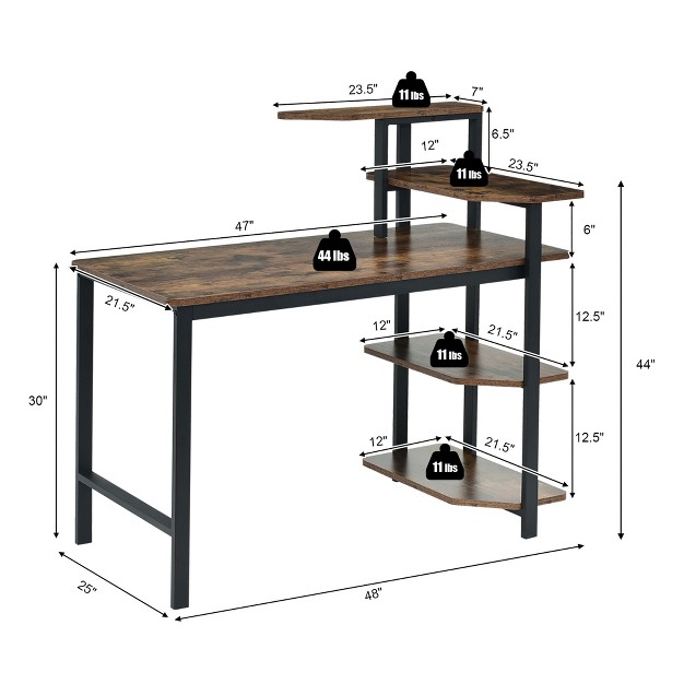 Costway Computer Desk Writing Study Table With Storage Shelves Home Office Rustic Brown