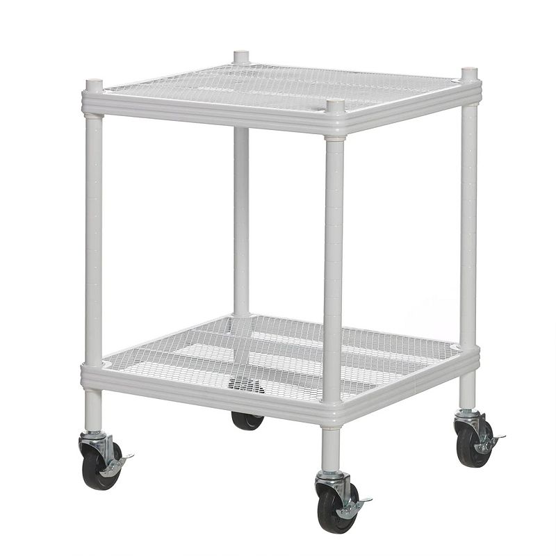 Design Ideas Meshworks 2 Tier Wheeled Metal Storage Shelving Unit Cart， White