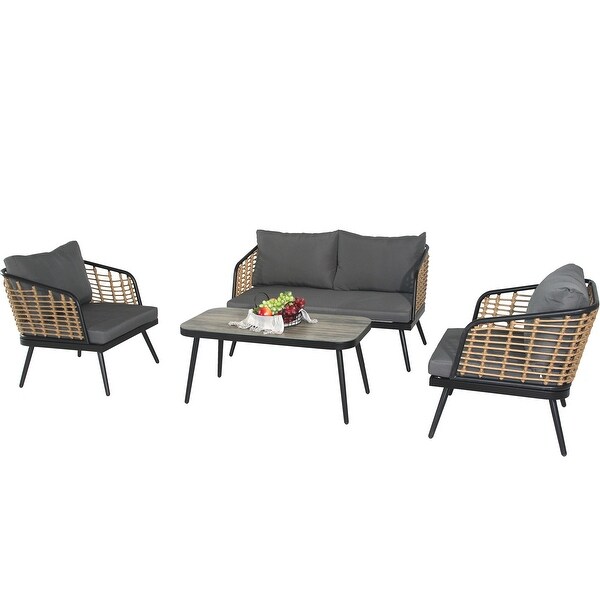 4 Piece Patio Furniture Set with Tempered Glass Tabletop