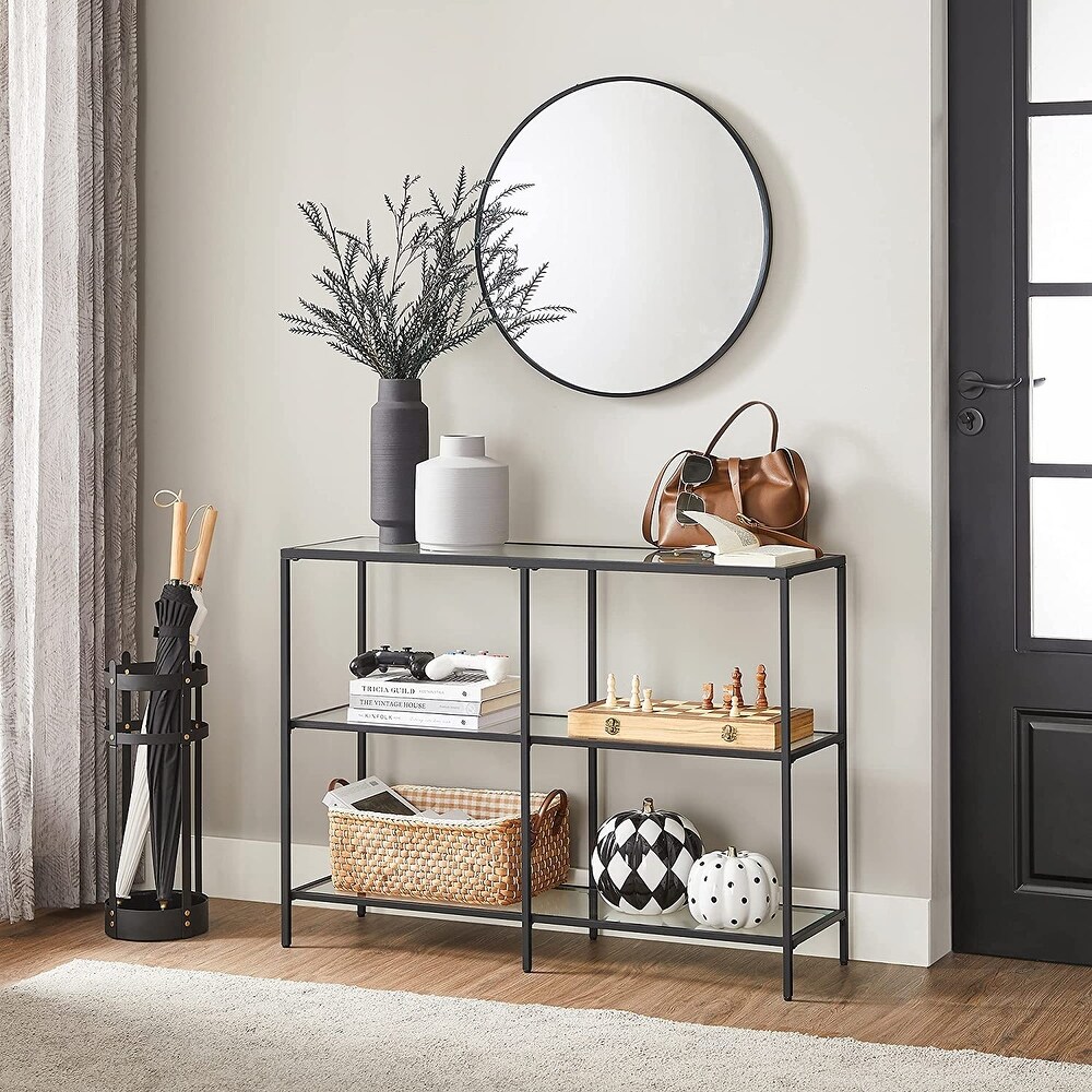 VASAGLE Console Sofa Table with 3 Shelves  39.4 x 11.8 x 28.7 Inches  Steel Frame  Tempered Glass Shelf  Modern Style