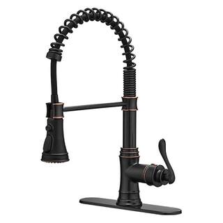 BWE Single-Handle Pull-Down Sprayer 3 Spray High Arc Kitchen Faucet With Deck Plate in Oil Rubbed Bronze A-94553-ORB