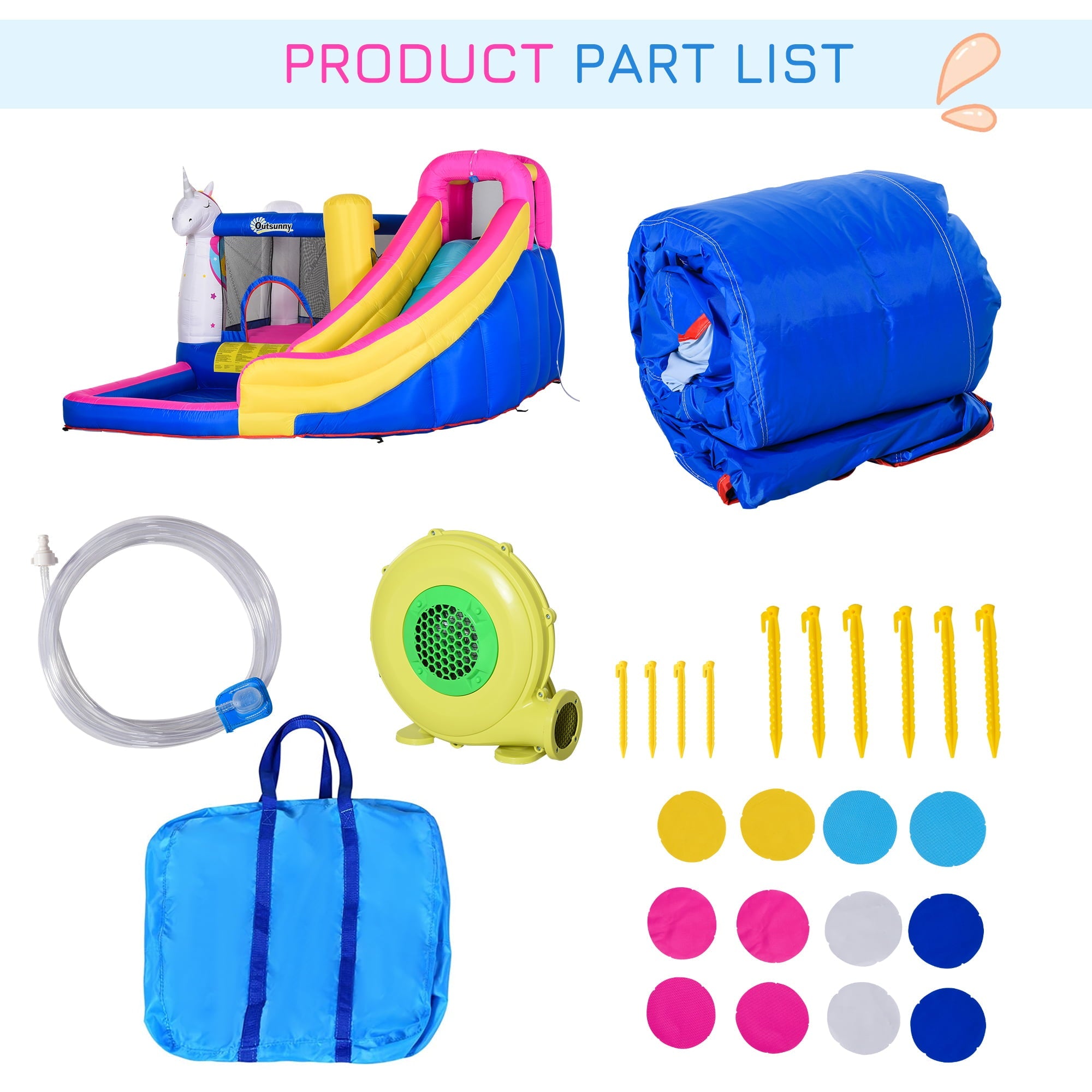 Outsunny Inflatable Water Slide 5 in 1 Bounce House Castle with Air Blower for 3-10 Years