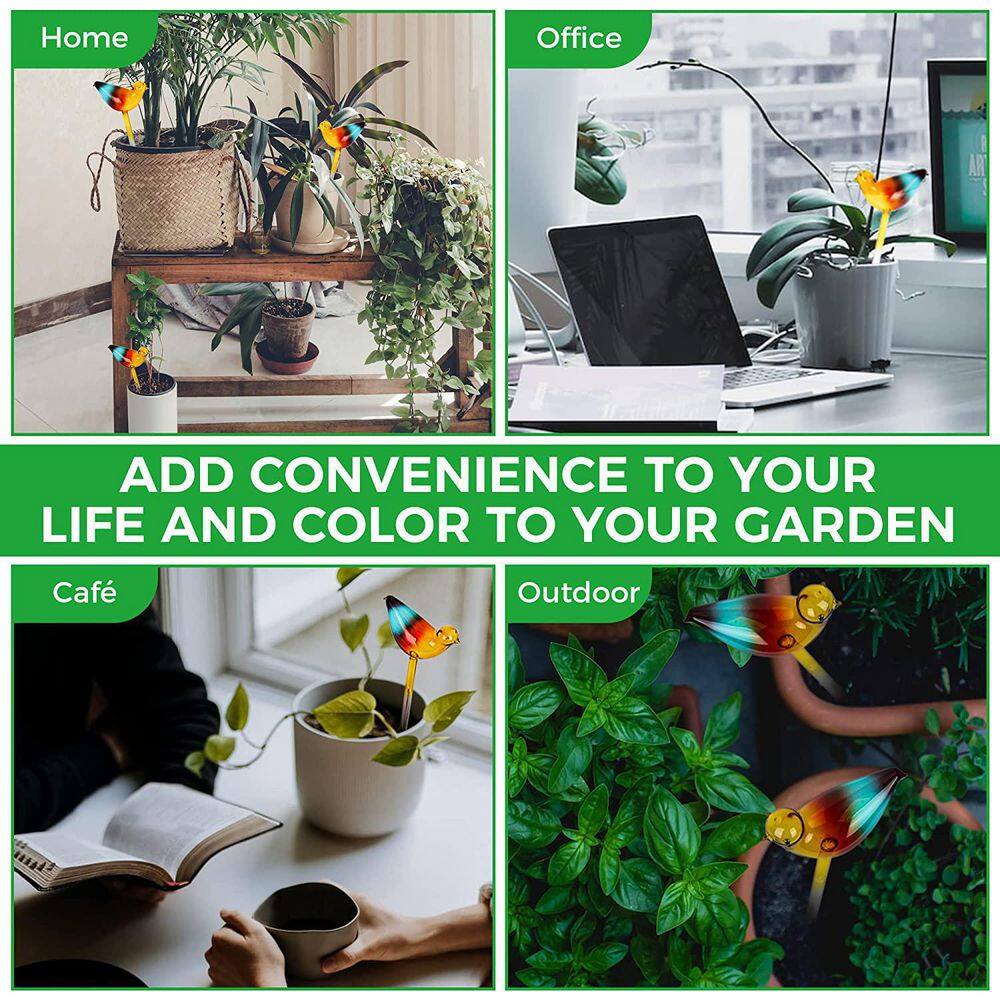 Plant Watering Ball Hand-Blown Clear Glass Watering Ball Suitable for Indoor and Outdoor Plants 3-Colorful Birds B09VGSVT3N