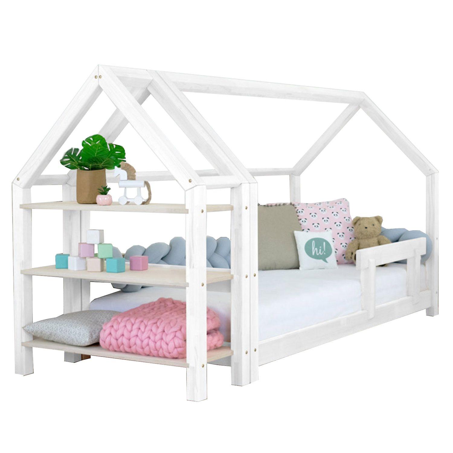 House bed with shelf 120 x 180 white and natural