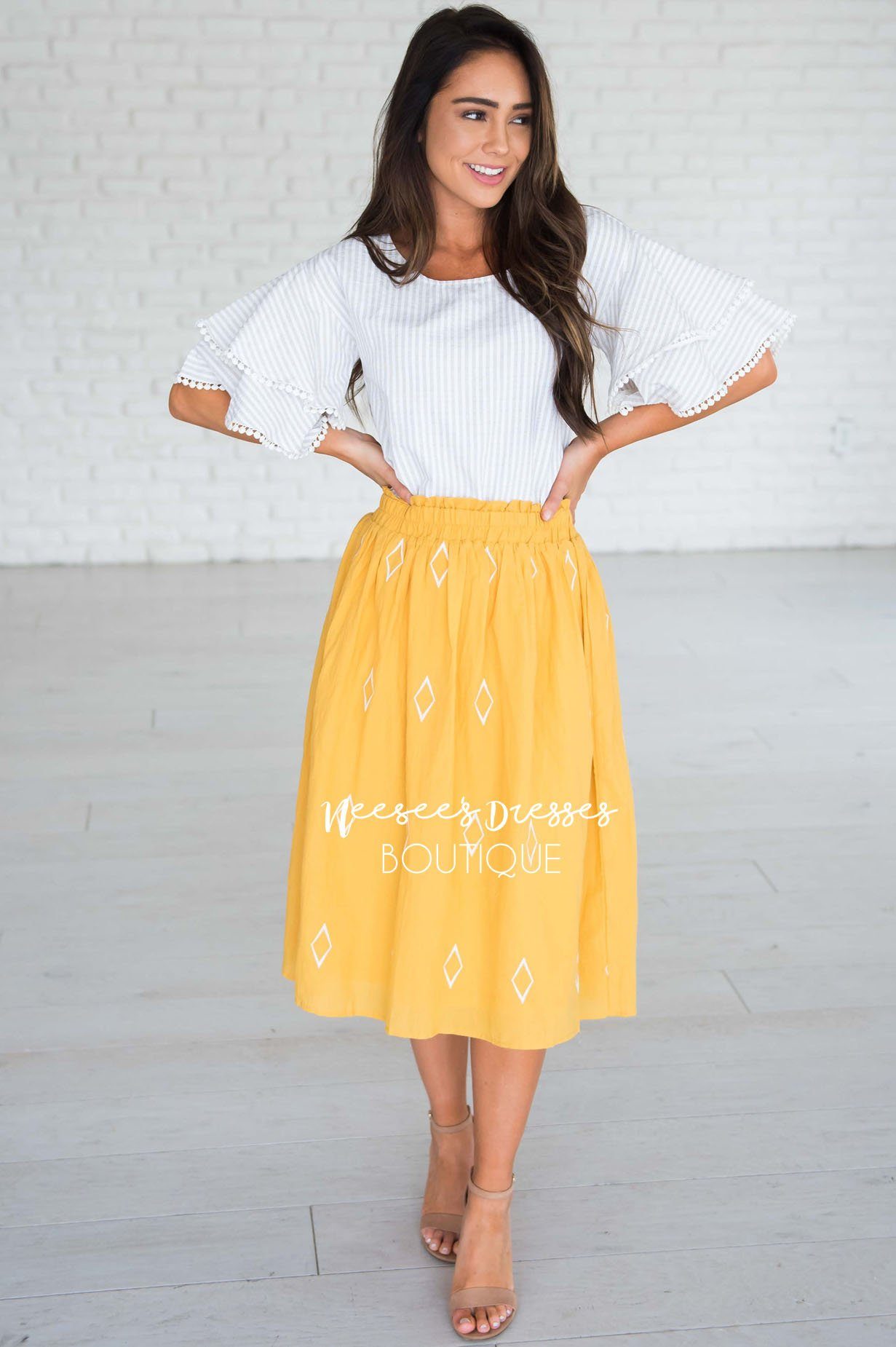 Diamond Print Smocked Waist Skirt