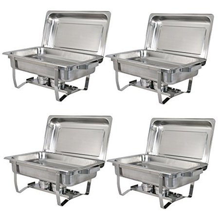 Zeny 4 Pack Premier Chafers Stainless Steel Chafing Dish 8 Qt. Full Size Buffet Trays Silver