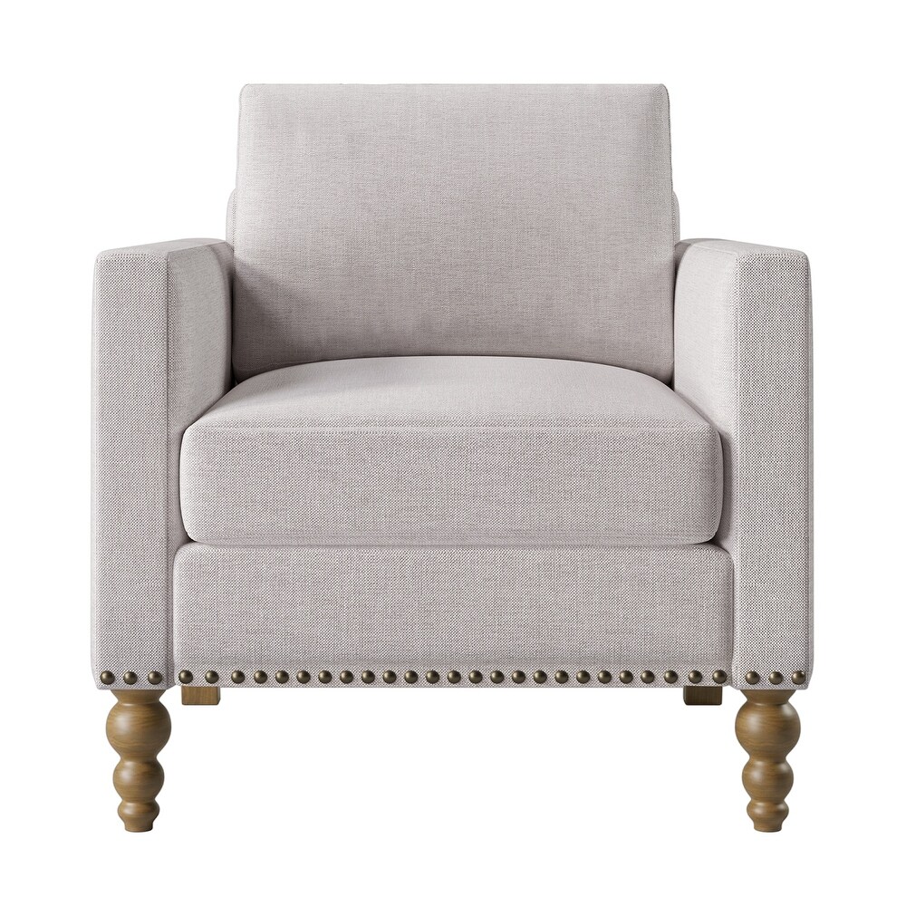 Classic Linen Armchair Accent Chair with Bronze Nailhead Trim