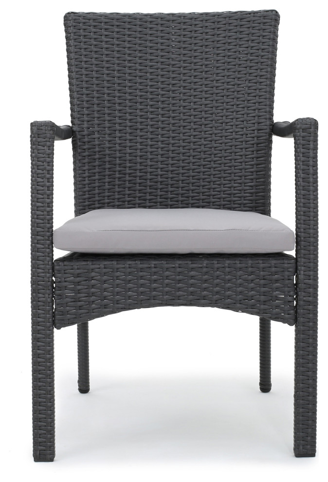 GDF Studio 5 Piece Leah Outdoor Wood and Wicker Dining Set  Gray and Gray   Tropical   Outdoor Dining Sets   by GDFStudio  Houzz