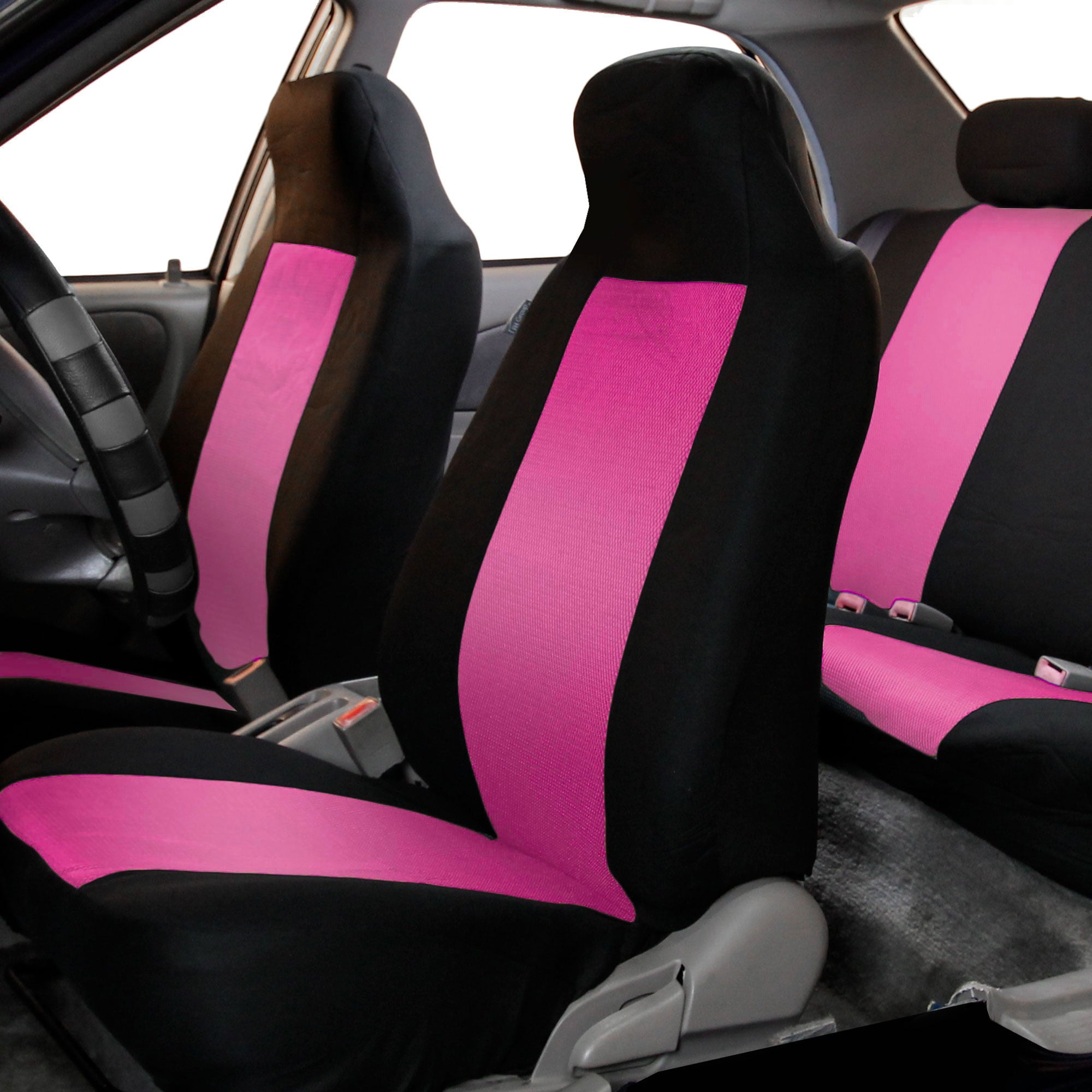 FH Group Classic Cloth AFFB102PINK102 Pink Front Set Car Seat Cover with Air Freshener