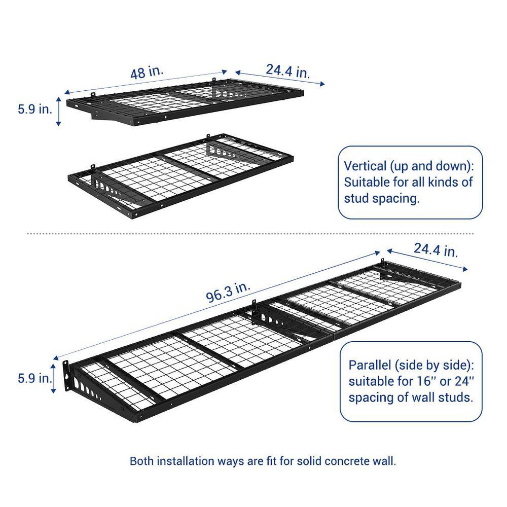 FLEXIMOUNTS 24 in. x 48 in. Heavy Duty Wall Shelf with Brackets in Black BR24B-E