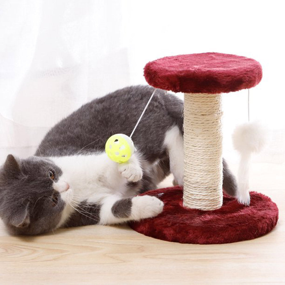 Cat Scratching Post Cat Scratcher with Hanging Ball and Mouse，Sisal Scratch Pole Claw Scratcher Cat Activity Toys for Kittens and Small Cats Indoor Climbing Playing