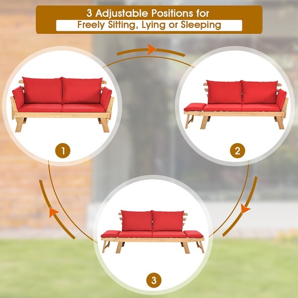 Costway Patio Convertible Sofa Daybed Solid Wood Adjustable Thick