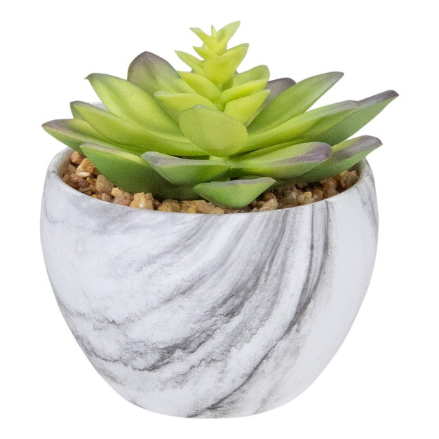 Green And Purple Artificial Succulent In Faux Marble Pot