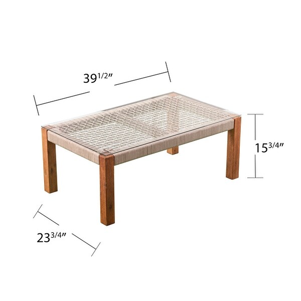 SEI Furniture Belen Contemporary Natural Acacia Wood Cocktail Table with Glass Top and Rope Detail