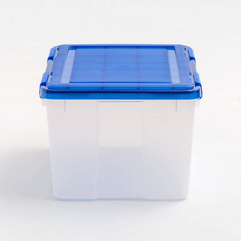 IRIS 11.5 Gal. WeatherPro Clear Plastic Storage Box with Blue Lid (4-Pack) 500139