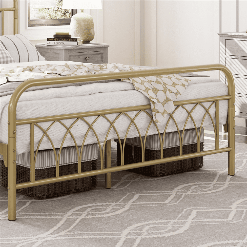 Easyfashion Metal Platform Bed Frame Antique Gold, Queen