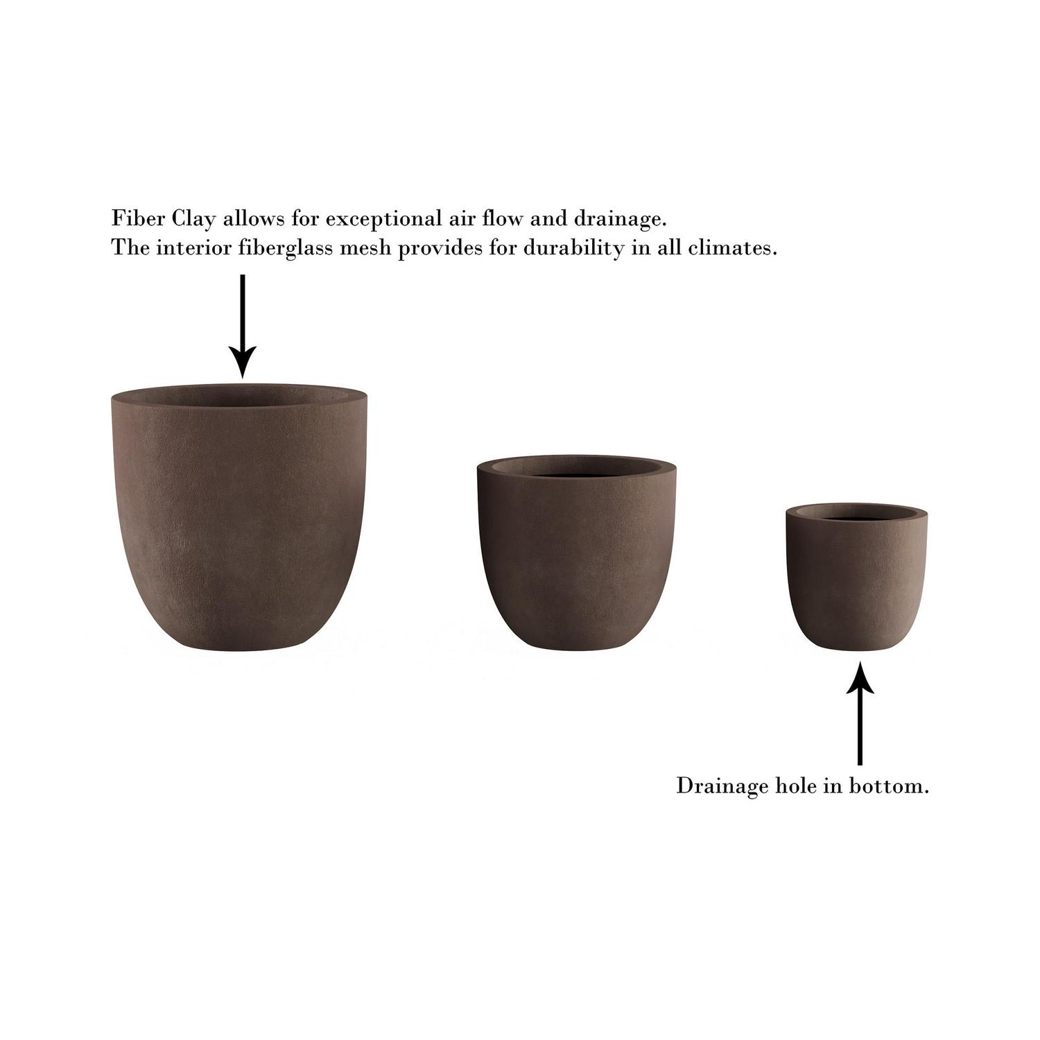 Set of 3 Fiber Clay Planters a Antique Brown by Pure Garden  Crowdfused