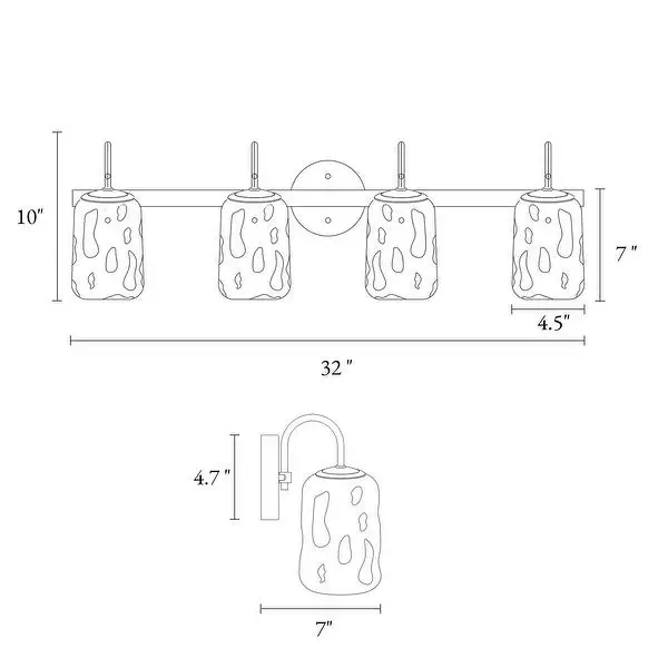 Mid-century Modern Gold 4-Light Bathroom Vanity Light Unique Glass Wall Sconces - L24