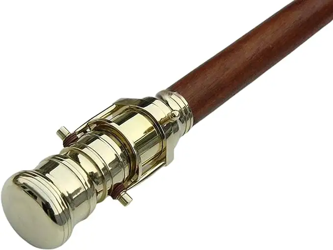 Victorian Brown Wooden Walking Cane With Brass Telescope Handle Foldable Unisex Wooden Stick For Indoor Outdoor Use