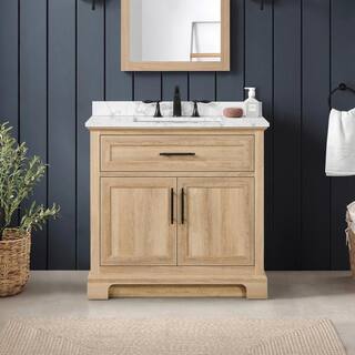 Home Decorators Collection Doveton 36 in. W x 19 in. D x 34.50 in. H Freestanding Vanity in Weathered Tan with White Engineered Stone Top Doveton 36WT