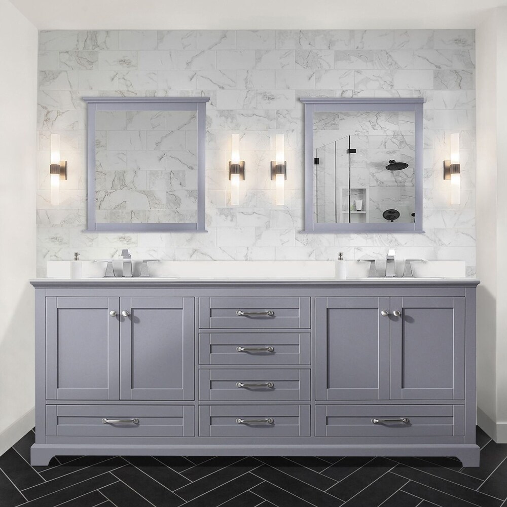 Dukes 80 in. W x 22 in. D Dark Grey Double Bath Vanity  White Quartz Top  Faucet Set  and 30 in. Mirrors