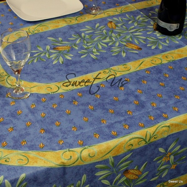 Wipeable French Spill Resistant Bees Print Acrylic Coated Tablecloth