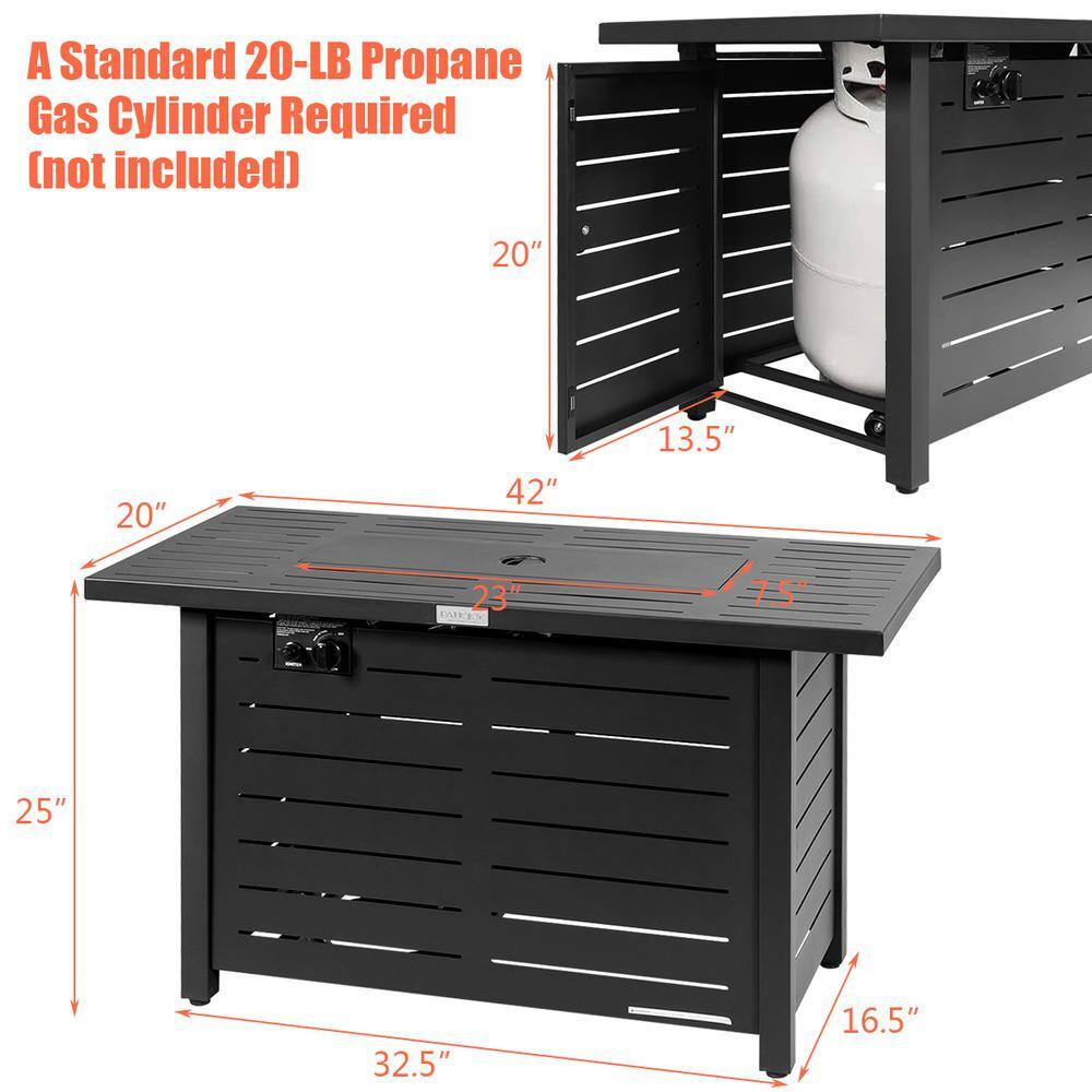 Costway 42 in. x 25 in. Rectangular Metal Propane Gas Fire Pit 60，000 Btu Heater Outdoor Table with Cover OP70370