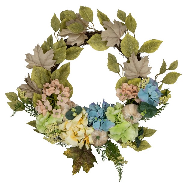 Northlight Green And Blue Floral And Gourds Thanksgiving Artificial Wreath 22 inch