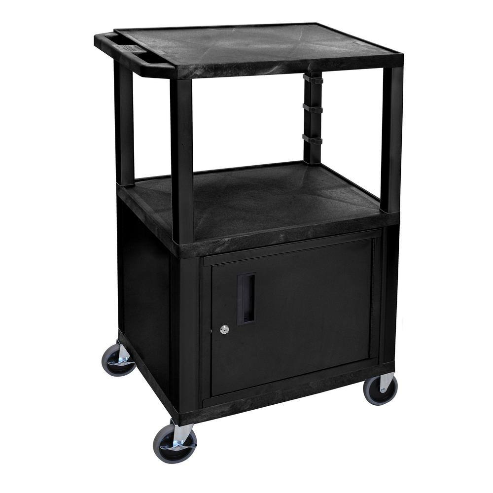 Luxor 24 in. x 18 in. AV Utility Cart with 3-Shelves and Cabinet in Black WT42C2E