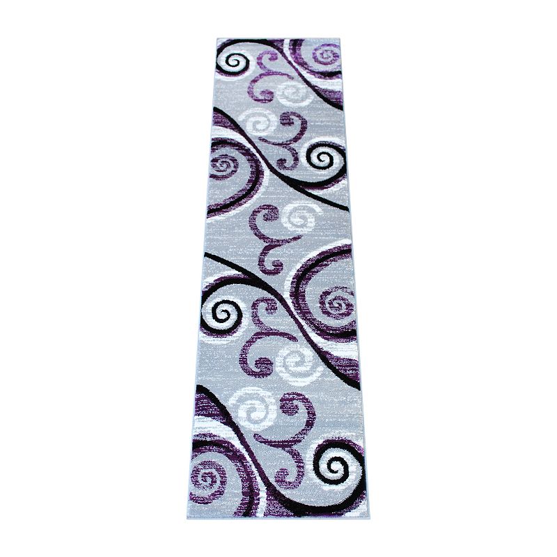 Masada Rugs Masada Rugs Stephanie Collection 2'x7' Area Rug Runner with Modern Contemporary Design in Purple， Gray， Black and White - Design 1100