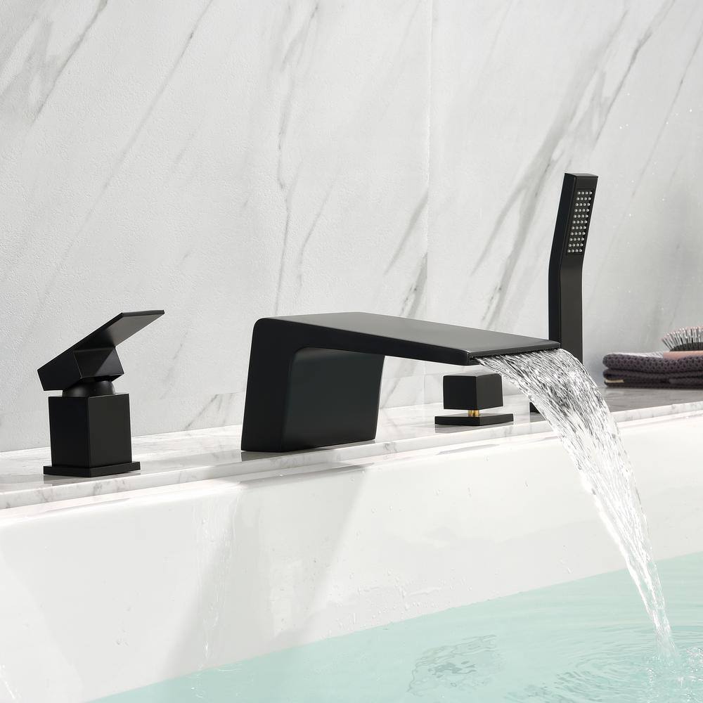 Miscool 2-Handle Tub-Mount Roman Tub Faucet with Hand Shower in Matte Black SHSMDH10C724BL