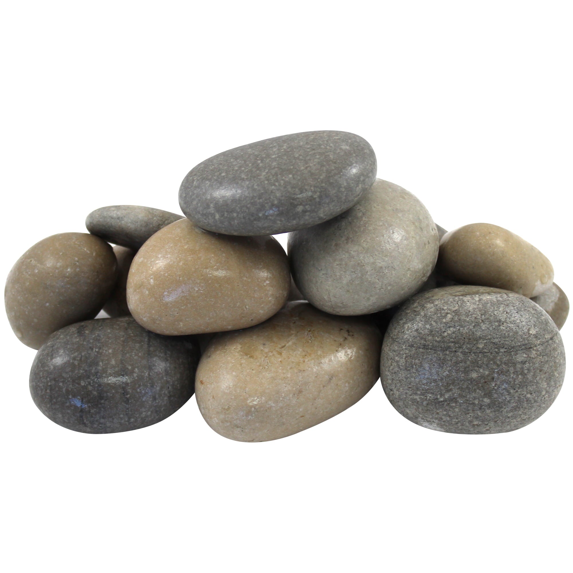 Rainforest Outdoor Decorative Natural Stones, Beach Pebbles, Grey and Tan, 1-3", 900lbs.