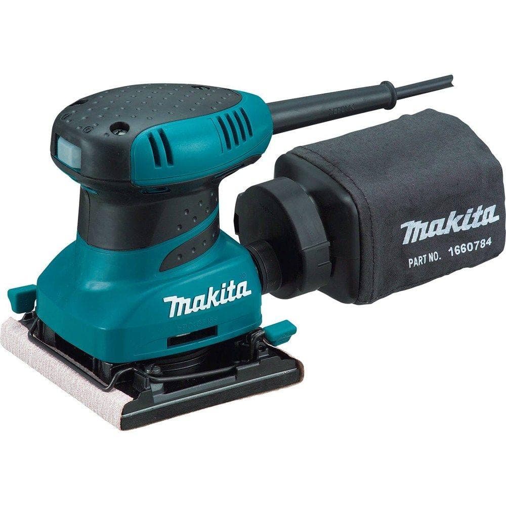 Makita 2 Amp Corded 1/4 Sheet Finishing Sander with 60G Paper, 100G Paper, 150G Paper, Dust Bag and Punch Plate BO4556