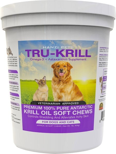 Hanzi Pets Tru-Krill Antarctic Krill Oil Omega-3 and Astaxanthin Dog and Cat Soft Chews