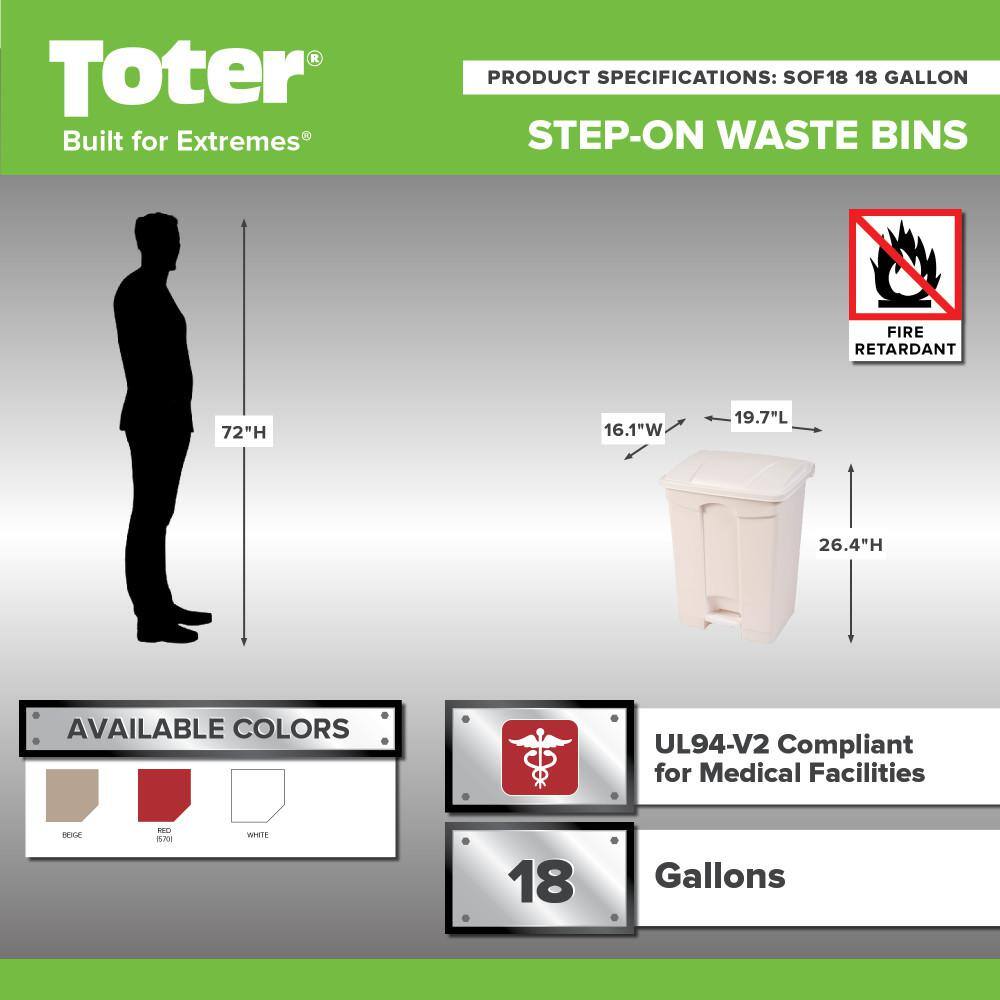 Toter 18 Gal. White Fire Retardant Step-On Trash Can SOF18-00WHI