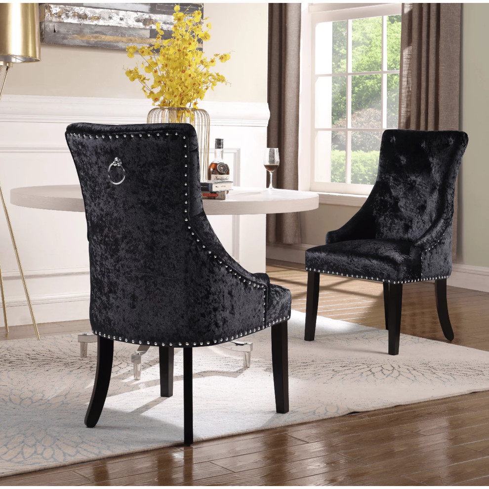 Set of 2 Dining Chair  Elegant Design With Velvet Upholstery  ampNailhead   Transitional   Dining Chairs   by Decor Love  Houzz