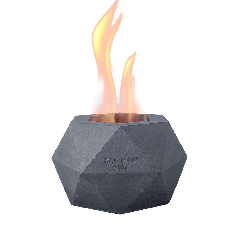 Kante Diamond Portable Concrete Rubbing Alcohol Tabletop Fire Pit with Metal Extinguisher and Gray Base  Ethanol Fireplace