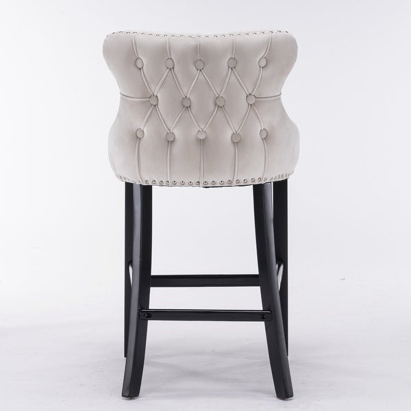 Upholstered Barstools with Button Tufted Decoration and Wooden Legs