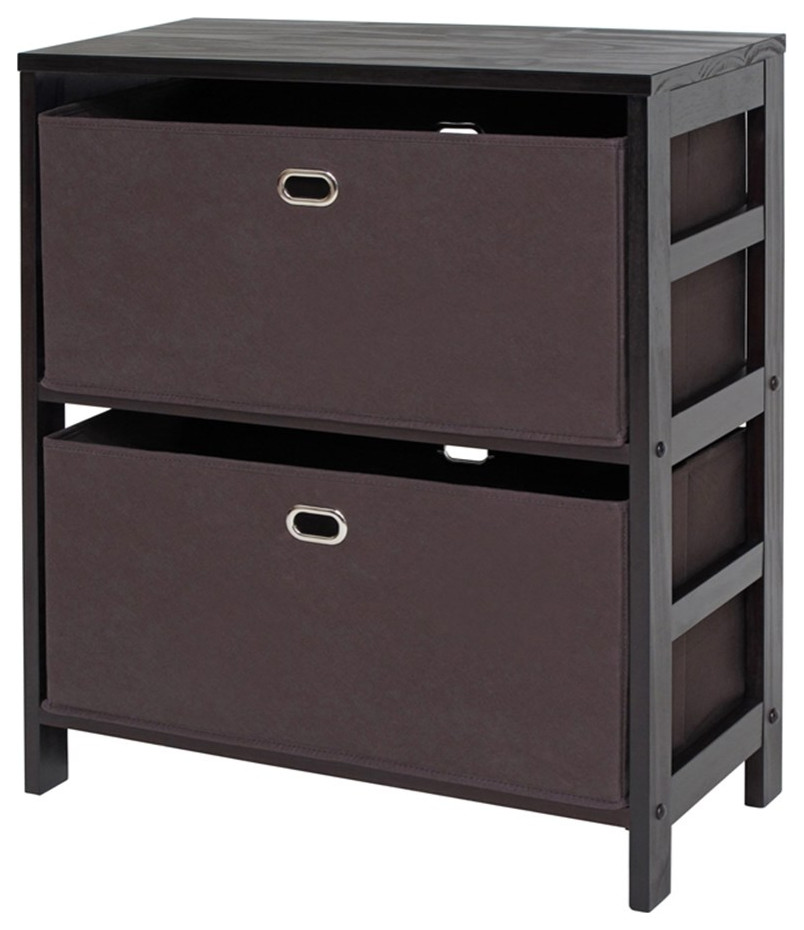 Winsome Torino 2 Shelf Solid Wood Basket Bookcase in Espresso and Chocolate   Transitional   Bookcases   by Homesquare  Houzz