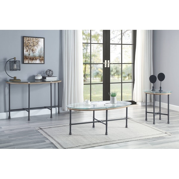 ACME Brantley Round End Table in Clear and Sandy Gray