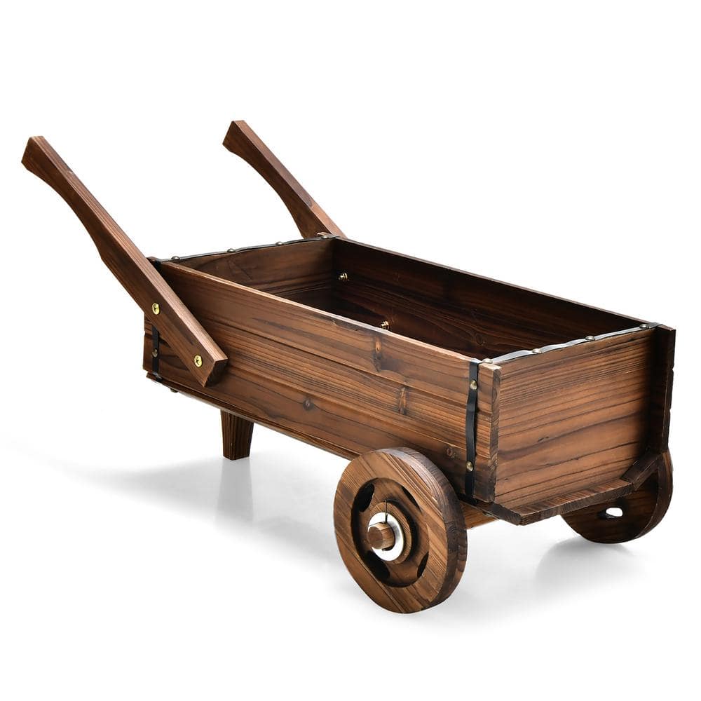 Costway 32 in. L x 15.5 in. W x 15 in.H Decorative Wagon Cart Plant Flower Pot Stand Wooden Raised Garden Planter Box GT3929CF