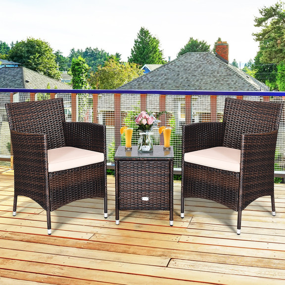 Costway 03548729 3 Pcs Outdoor Rattan Wicker Furni...