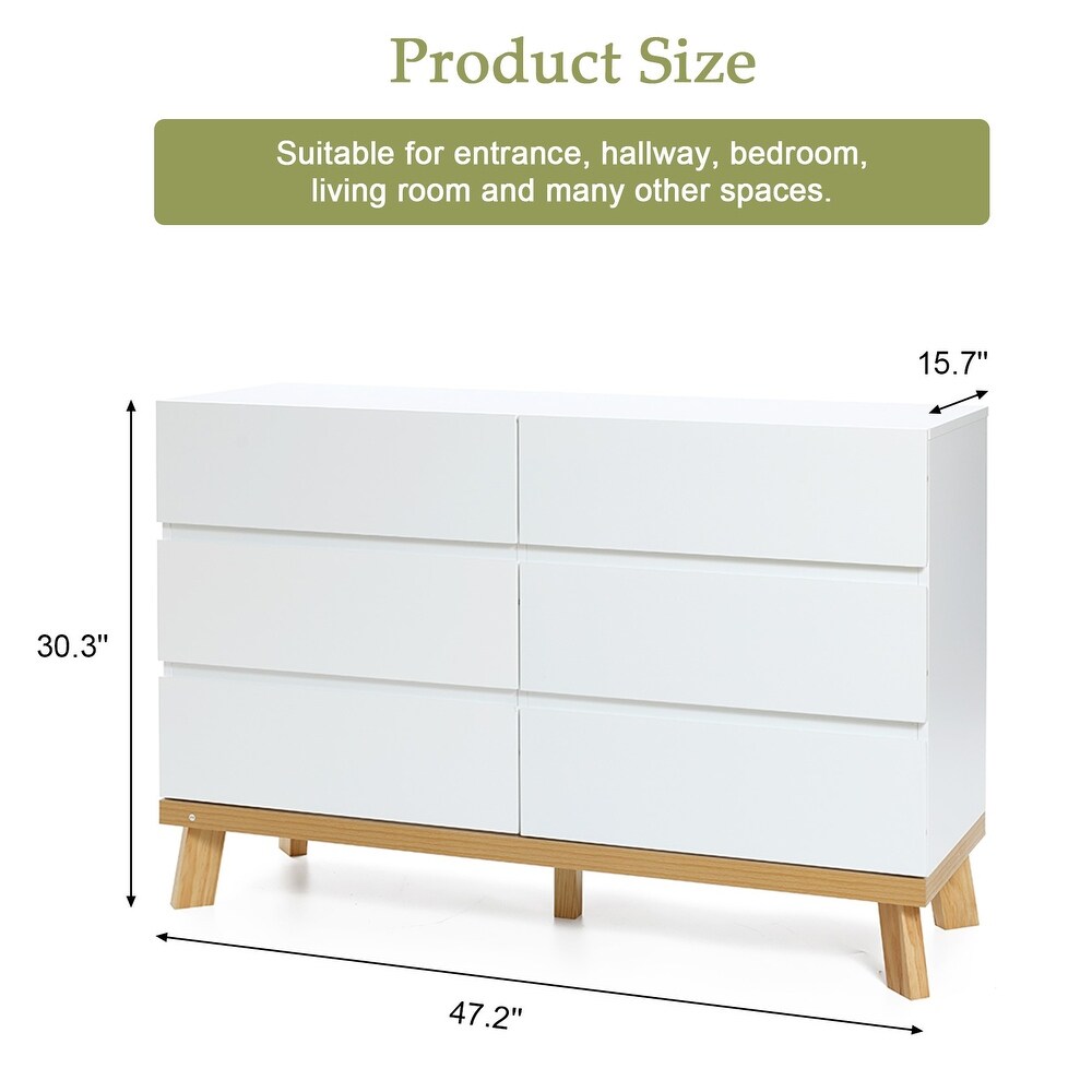 Modern White Wood 6 Drawer Dresser