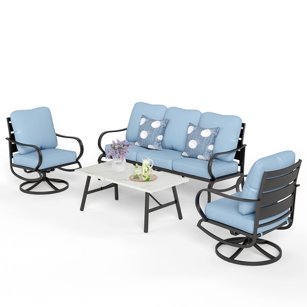 MAISON ARTS 5/7Seat Patio Conversation Set，Sofa Set with 2 x Single Sofa Chairs，1 x 3seater Sofa and Coffee Table/Ottomans