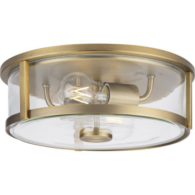 Progress Lighting Gilliam 2 light Flush Mount Vintage Brass Clear Curved Glass