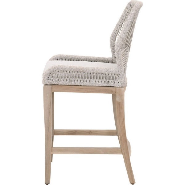 Counter Stool with Rope Back and Wooden Legs， Gray and Brown - 40.5 H x 23.5 W x 22 L Inches